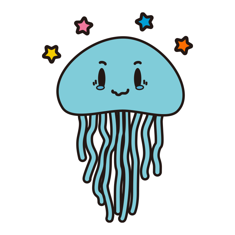 ジーンとするクラゲちゃんのイラスト【色あり、背景なし】透過PNG