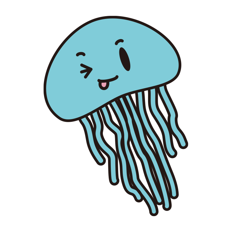 テヘペロなクラゲちゃんのイラスト【色あり、背景なし】透過PNG