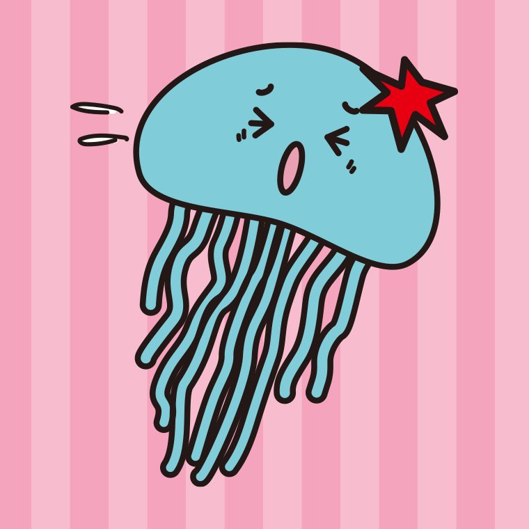 ぶつかるクラゲちゃんのイラスト【色、背景あり】PNG