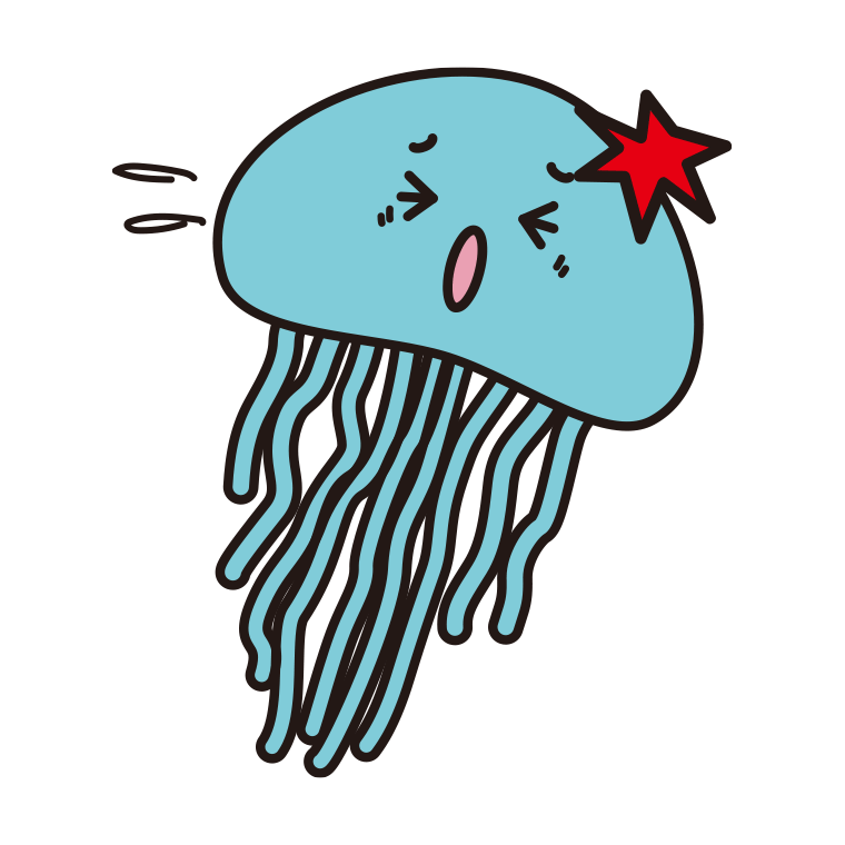 ぶつかるクラゲちゃんのイラスト【色あり、背景なし】透過PNG