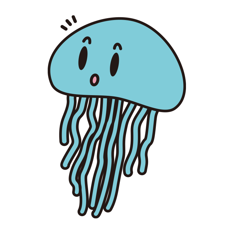 何かに気付くクラゲちゃんのイラスト【色あり、背景なし】透過PNG