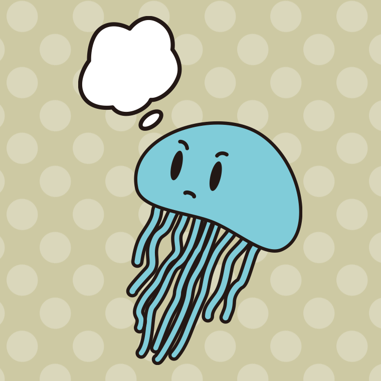 考えるクラゲちゃんのイラスト【色、背景あり】PNG