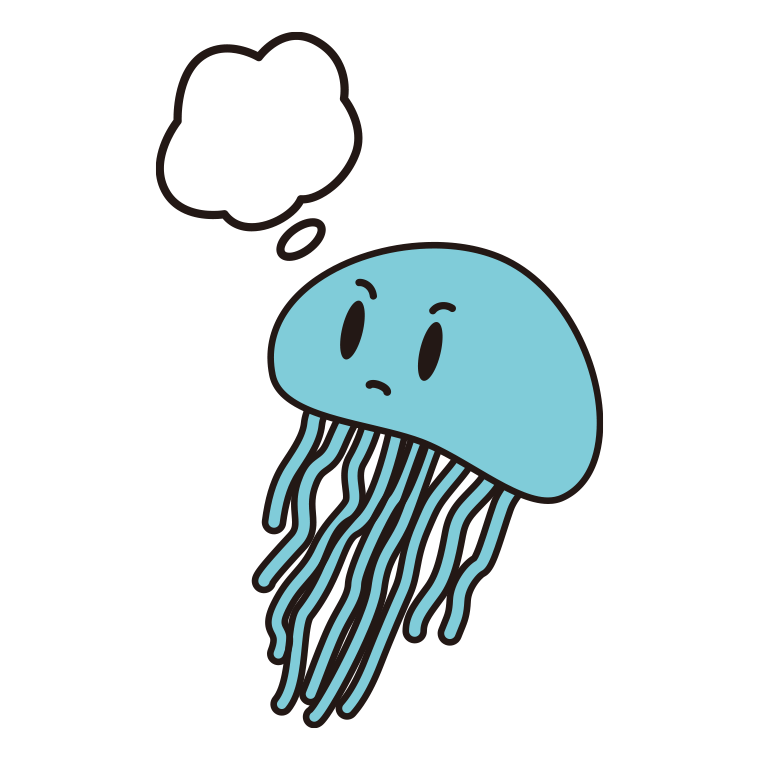 考えるクラゲちゃんのイラスト【色あり、背景なし】透過PNG