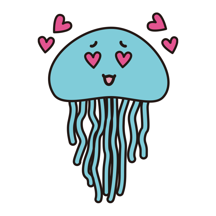 目がハートのクラゲちゃんのイラスト【色あり、背景なし】透過PNG
