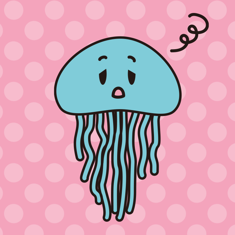 ぼーっとするクラゲちゃんのイラスト【色、背景あり】PNG