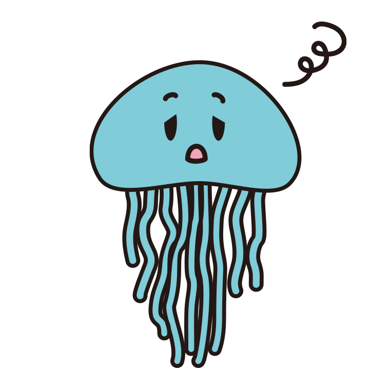 ぼーっとするクラゲちゃんのイラスト【色あり、背景なし】透過PNG
