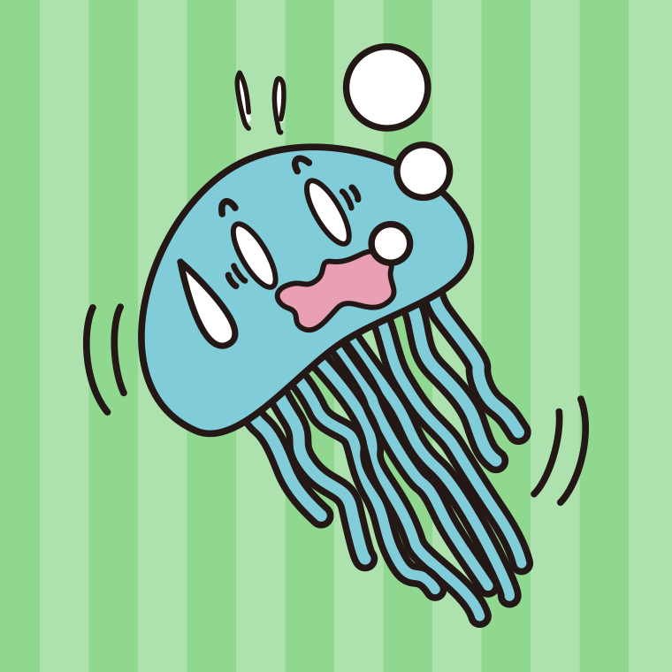 墨を吐くクラゲちゃんのイラスト【色、背景あり】PNG