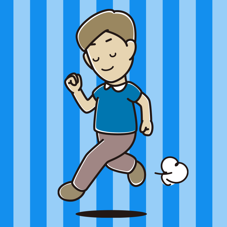 走りながらお辞儀する男性のイラスト【色、背景あり】PNG