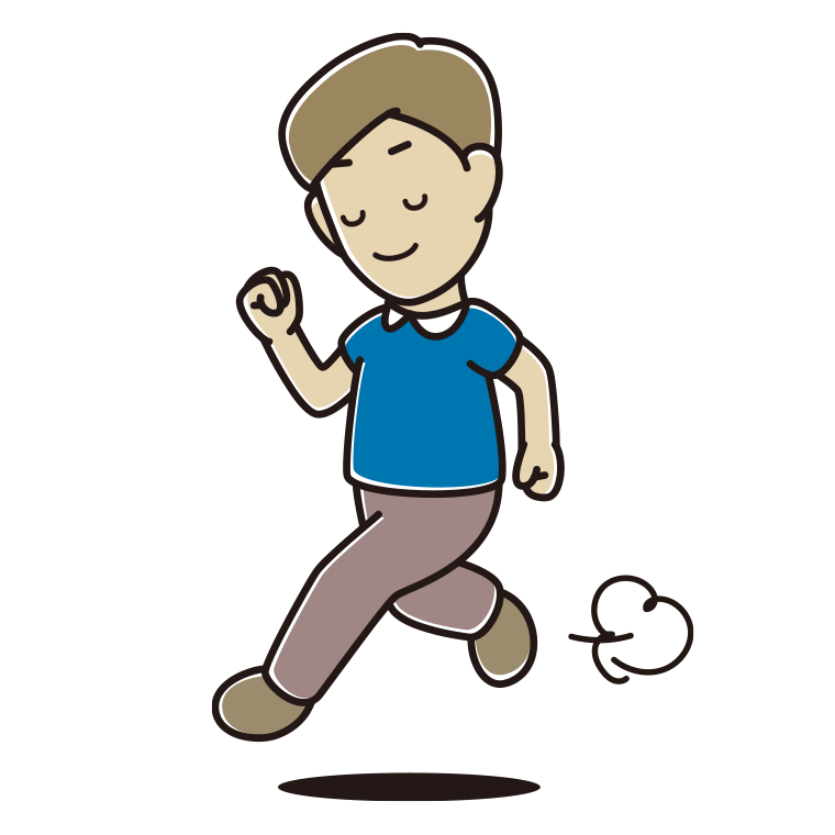 走りながらお辞儀する男性のイラスト【色あり、背景なし】透過PNG
