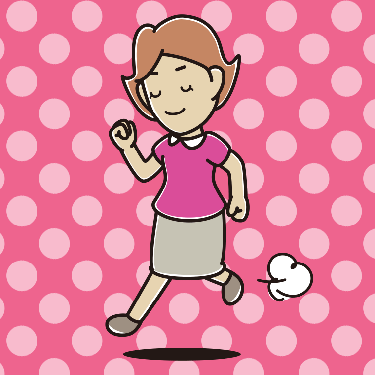 走りながらお辞儀する女性のイラスト【色、背景あり】PNG