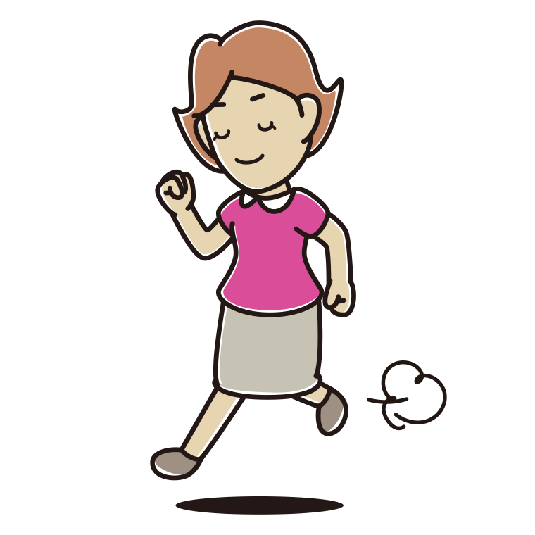 走りながらお辞儀する女性のイラスト【色あり、背景なし】透過PNG