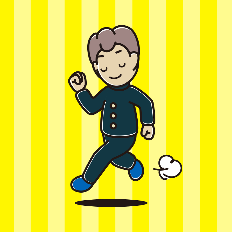 走りながらお辞儀する男子中学生のイラスト【色、背景あり】PNG
