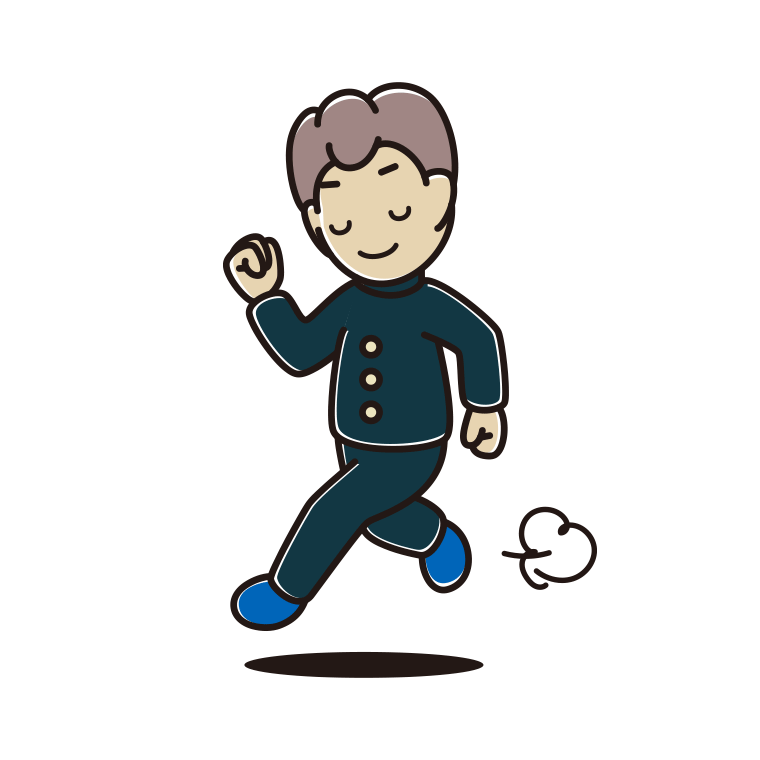 走りながらお辞儀する男子中学生のイラスト【色あり、背景なし】透過PNG
