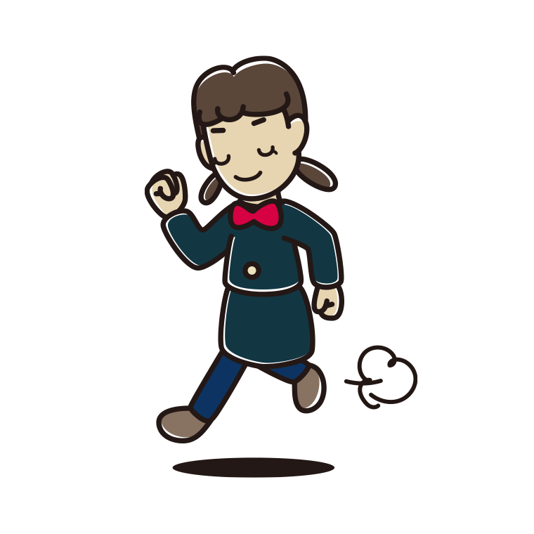 走りながらお辞儀する女子中学生のイラスト【色あり、背景なし】透過PNG