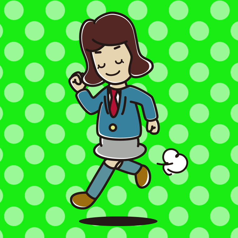 走りながらお辞儀する女子高校生のイラスト【色、背景あり】PNG