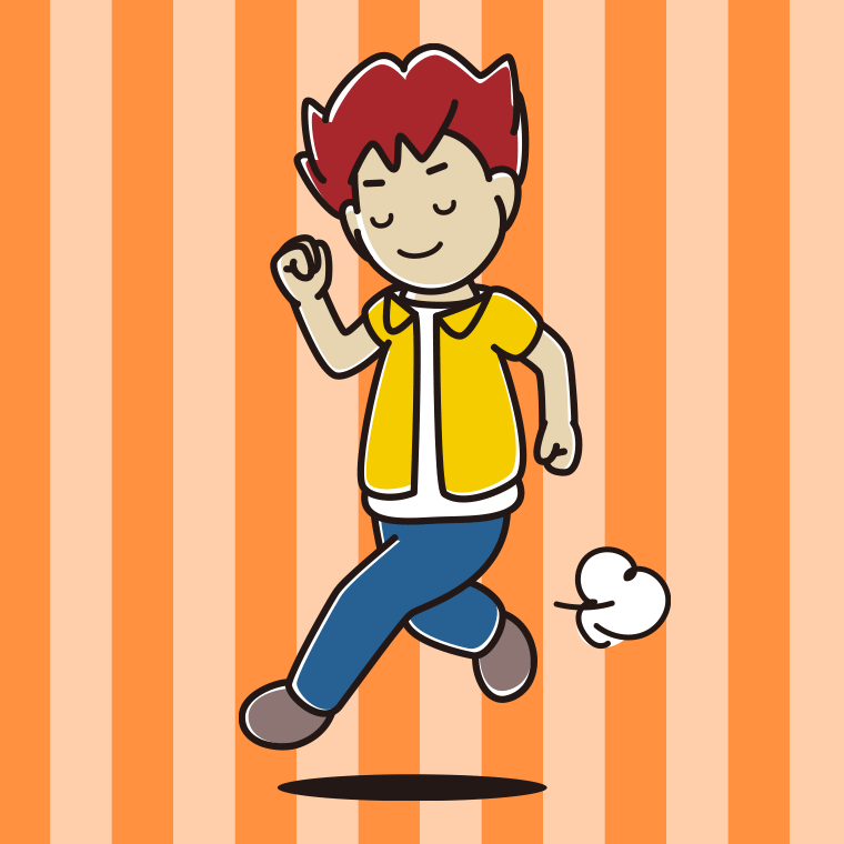走りながらお辞儀する男子大学生のイラスト【色、背景あり】PNG