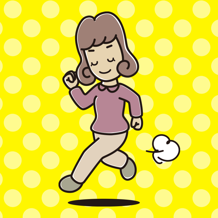 走りながらお辞儀する女子大学生のイラスト【色、背景あり】PNG