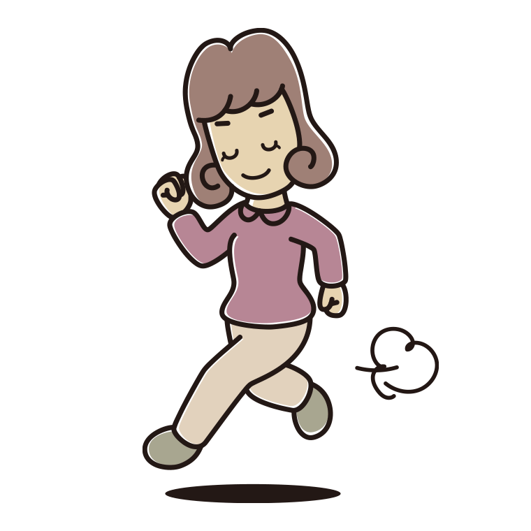 走りながらお辞儀する女子大学生のイラスト【色あり、背景なし】透過PNG