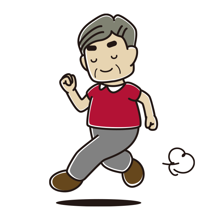 走りながらお辞儀するおじさんのイラスト【色あり、背景なし】透過PNG