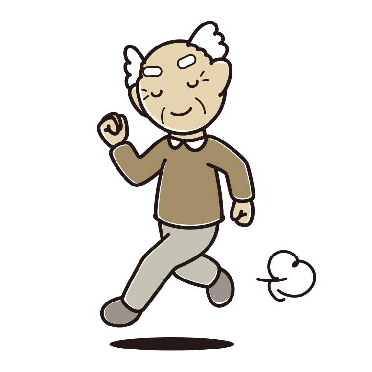 走りながらお辞儀するおじいさんのイラスト【色あり、背景なし】透過PNG