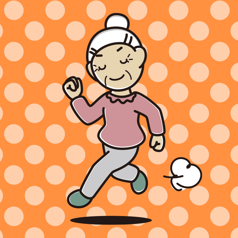 走りながらお辞儀するおばあさんのイラスト【色、背景あり】PNG