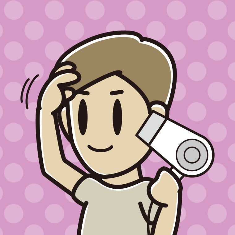 ドライヤーを使う男性のイラスト【色、背景あり】PNG