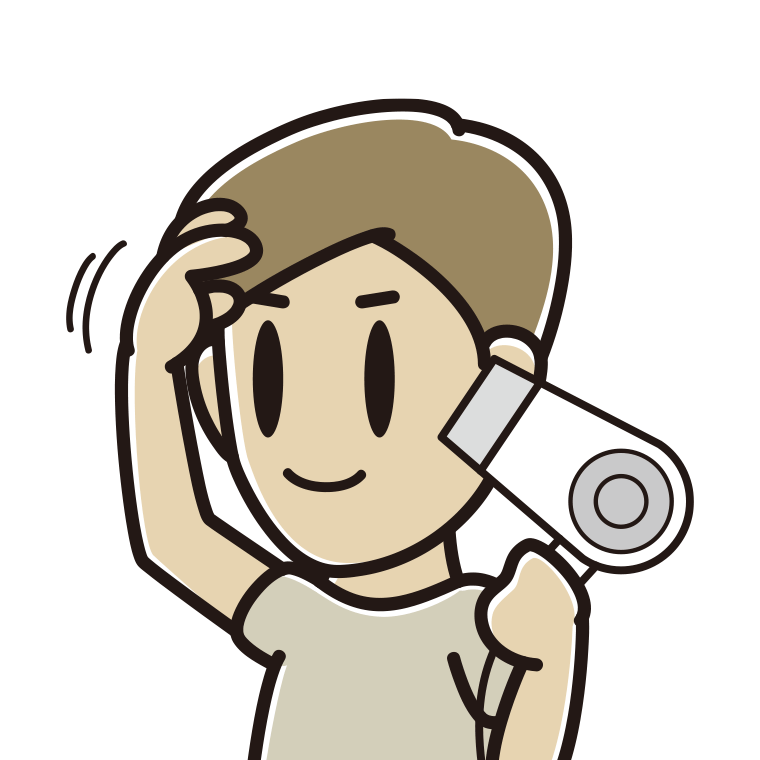 ドライヤーを使う男性のイラスト【色あり、背景なし】透過PNG
