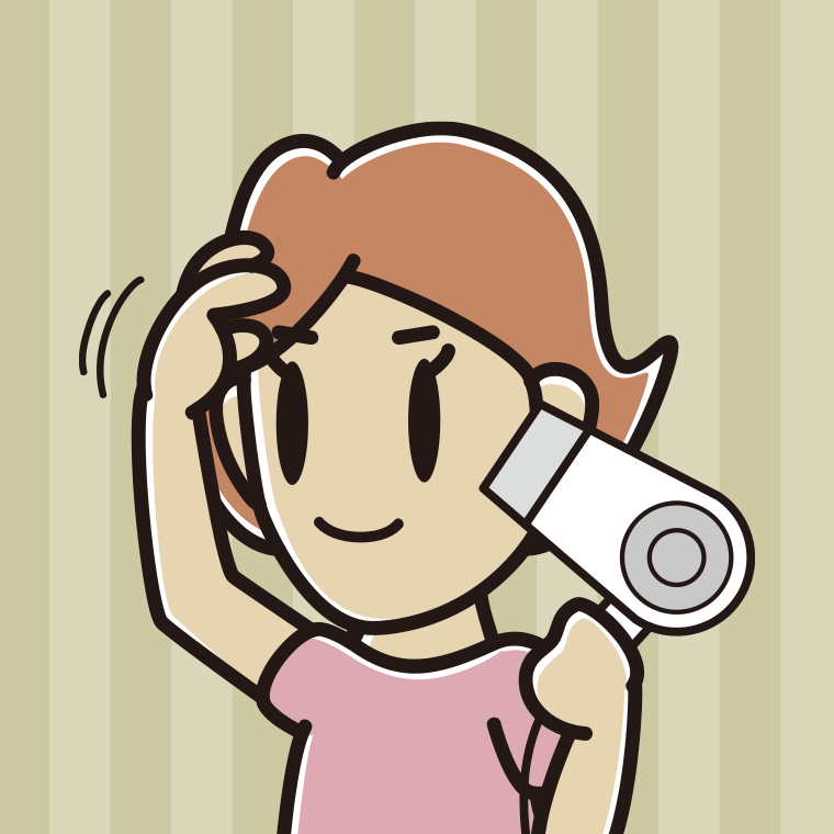 ドライヤーを使う女性のイラスト【色、背景あり】PNG