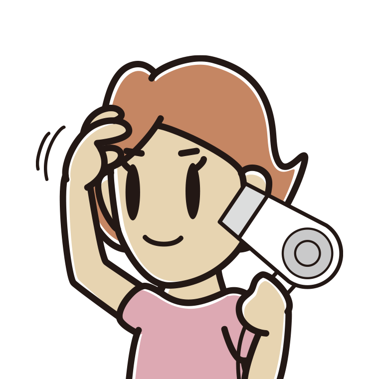 ドライヤーを使う女性のイラスト【色あり、背景なし】透過PNG