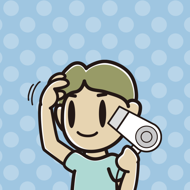 ドライヤーを使う小学生男子のイラスト【色、背景あり】PNG