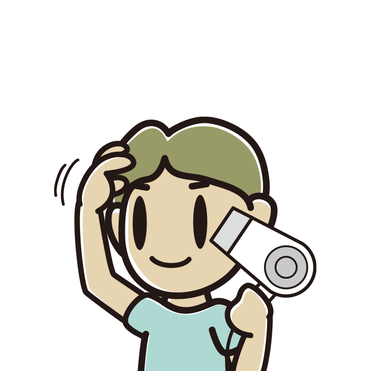 ドライヤーを使う小学生男子のイラスト【色あり、背景なし】透過PNG