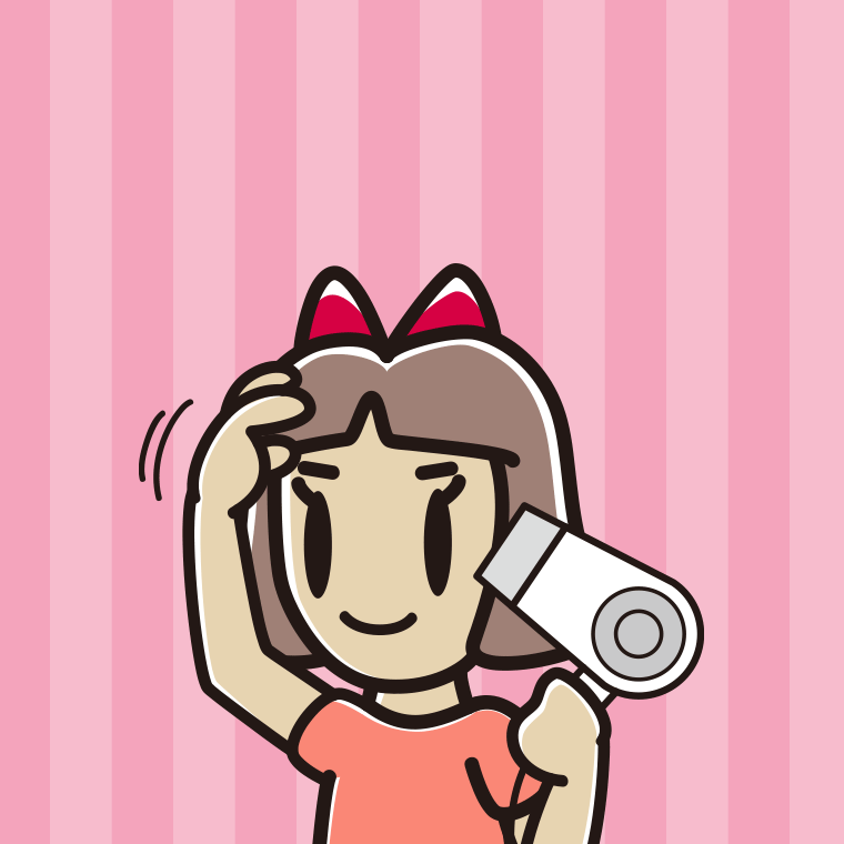 ドライヤーを使う小学生女子のイラスト【色、背景あり】PNG