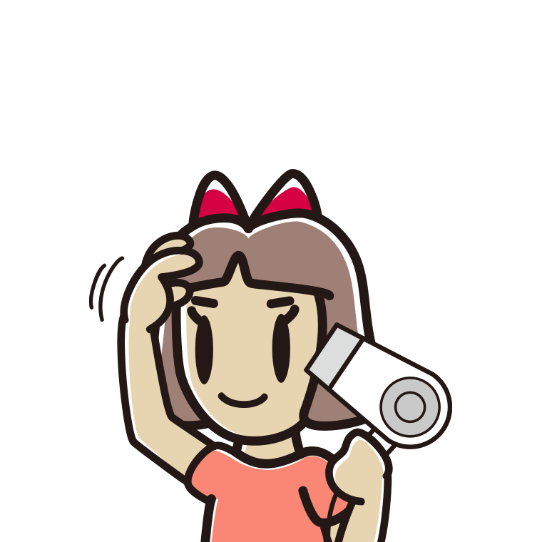ドライヤーを使う小学生女子のイラスト【色あり、背景なし】透過PNG