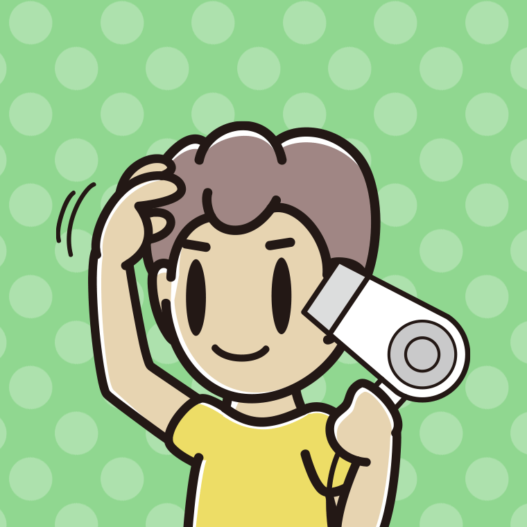 ドライヤーを使う男子中学生のイラスト【色、背景あり】PNG