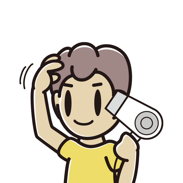 ドライヤーを使う男子中学生のイラスト【色あり、背景なし】透過PNG