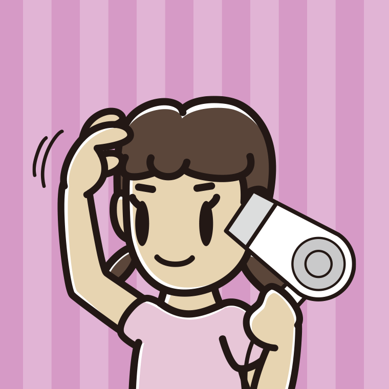 ドライヤーを使う女子中学生のイラスト【色、背景あり】PNG