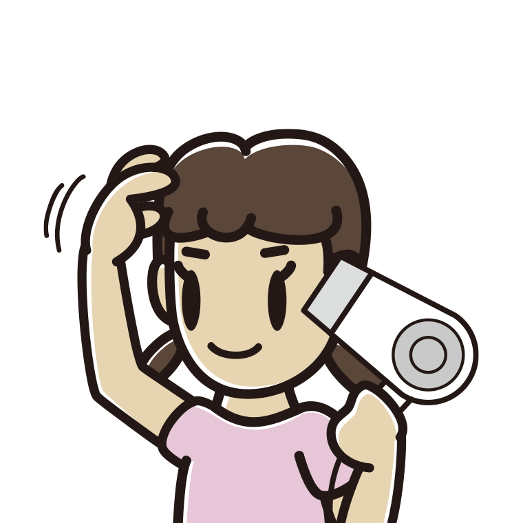 ドライヤーを使う女子中学生のイラスト【色あり、背景なし】透過PNG