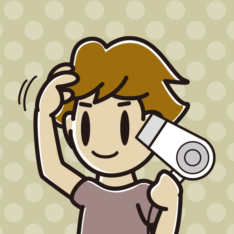 ドライヤーを使う男子高校生のイラスト【色、背景あり】PNG