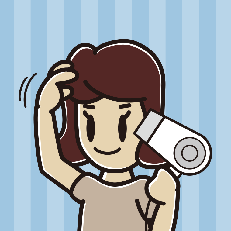 ドライヤーを使う女子高校生のイラスト【色、背景あり】PNG