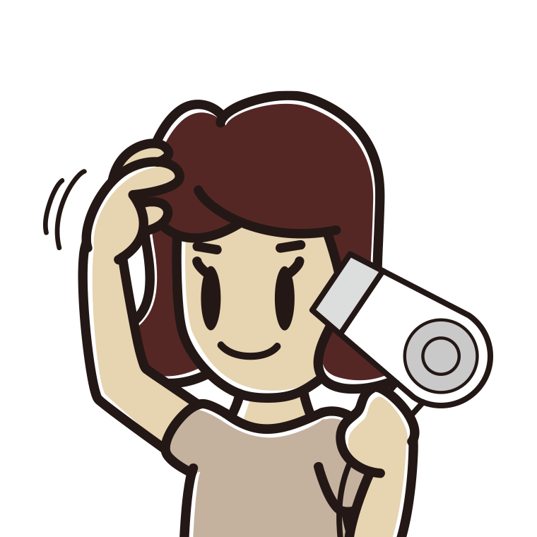 ドライヤーを使う女子高校生のイラスト【色あり、背景なし】透過PNG