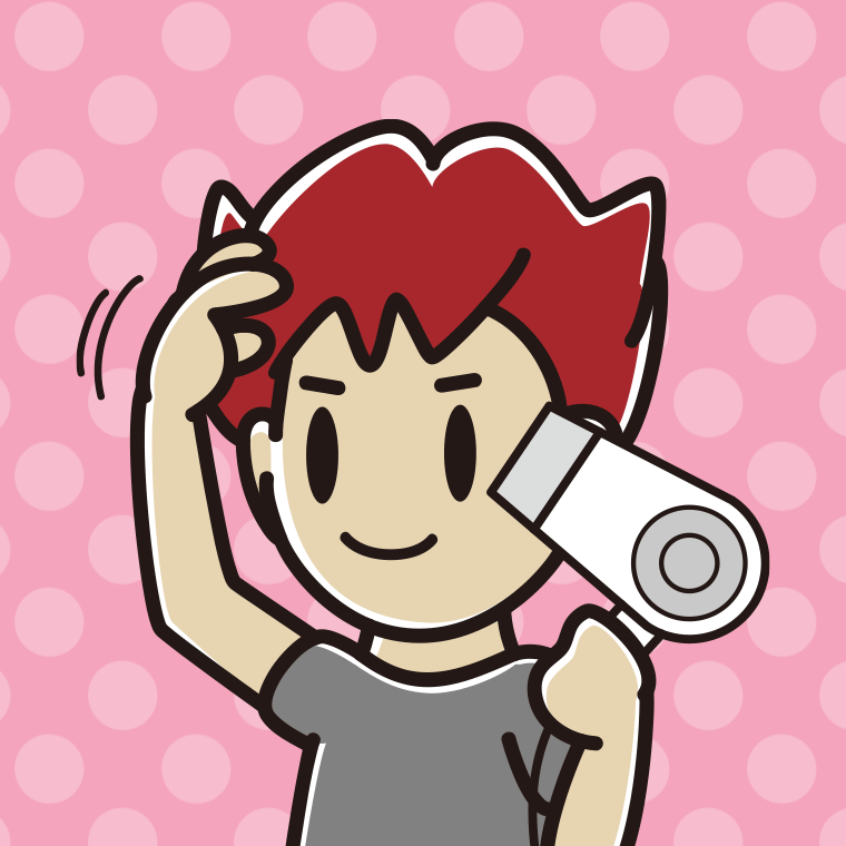 ドライヤーを使う男子大学生のイラスト【色、背景あり】PNG