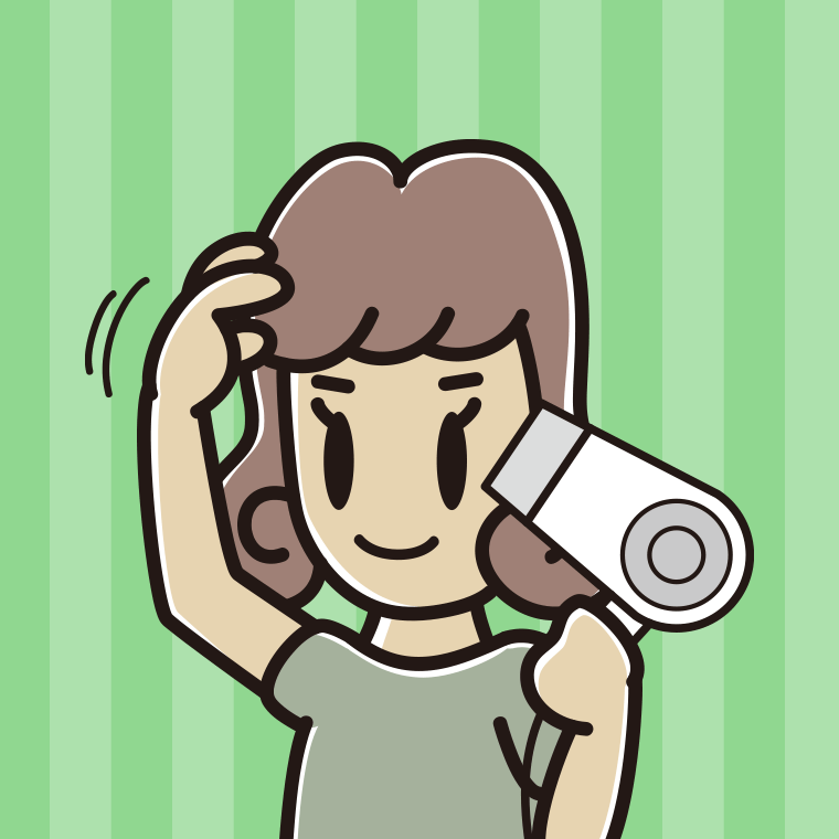 ドライヤーを使う女子大学生のイラスト【色、背景あり】PNG