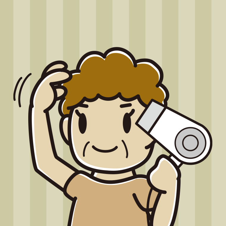 【フリー素材】ドライヤーを使うおばさんのイラスト