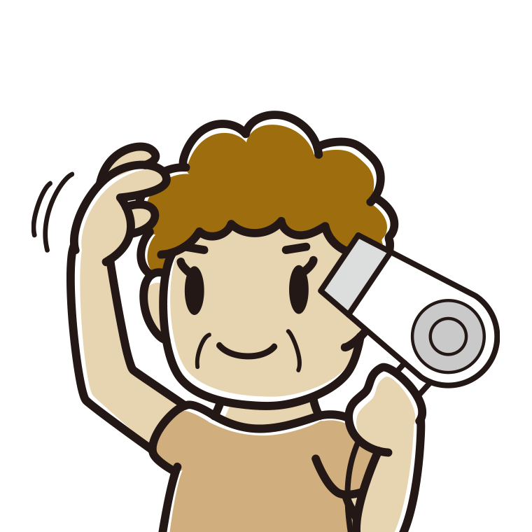 ドライヤーを使うおばさんのイラスト【色あり、背景なし】透過PNG