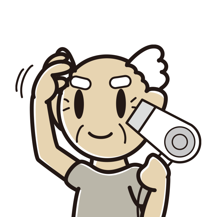 ドライヤーを使うおじいさんのイラスト【色あり、背景なし】透過PNG
