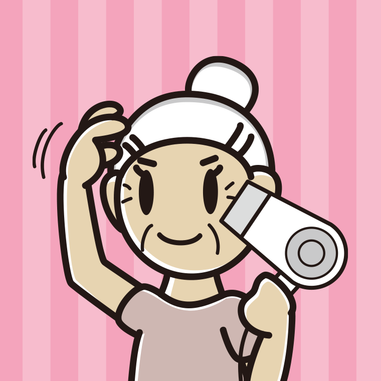 【フリー素材】ドライヤーを使うおばあさんのイラスト