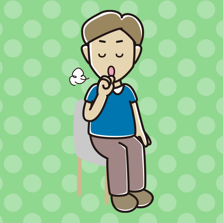椅子で咳払いする男性のイラスト【色、背景あり】PNG