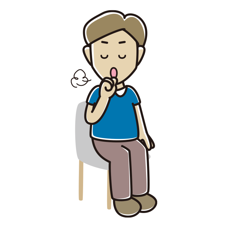 椅子で咳払いする男性のイラスト【色あり、背景なし】透過PNG