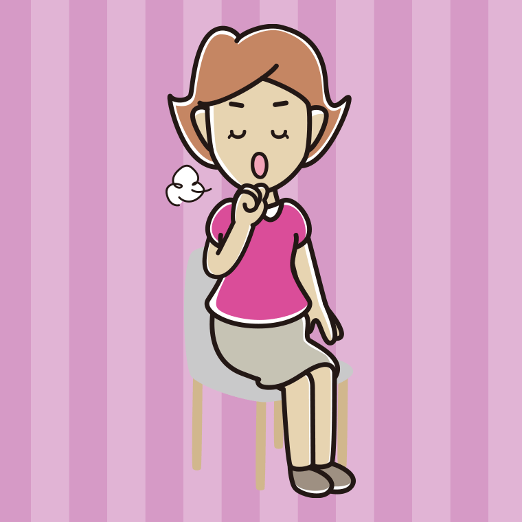 椅子で咳払いする女性のイラスト【色、背景あり】PNG