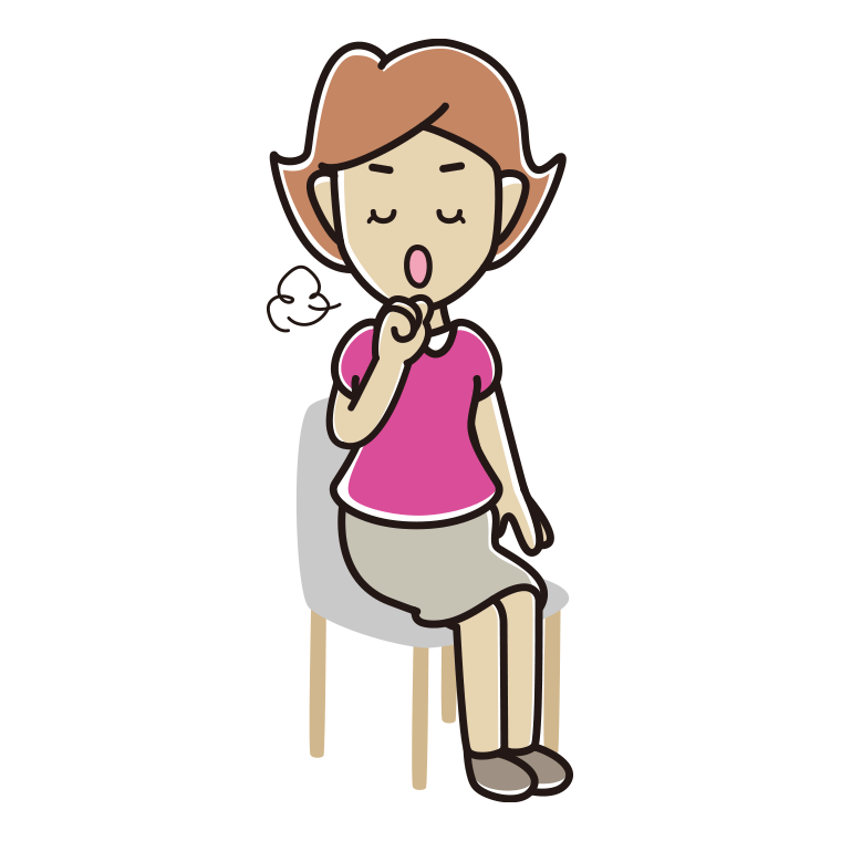椅子で咳払いする女性のイラスト【色あり、背景なし】透過PNG